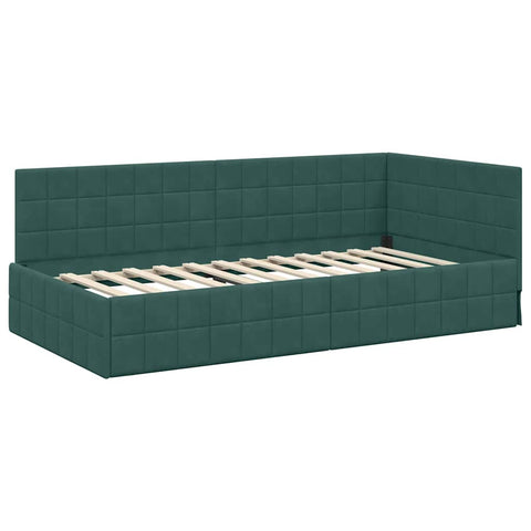 vidaXL Corner Bed Frame with Headboard Dark green 90 x 200 cm Velvet