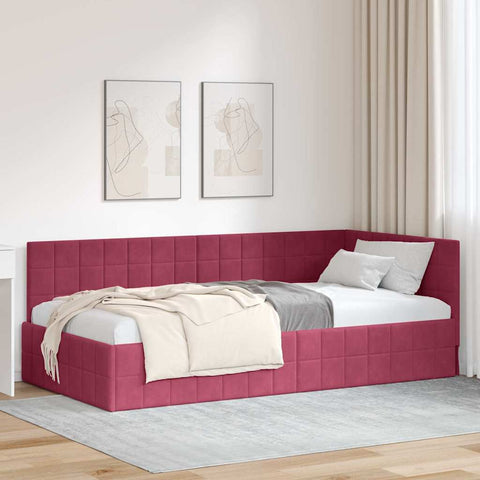 vidaXL Corner Bed Frame with Headboard Wine red 90 x 200 cm Velvet