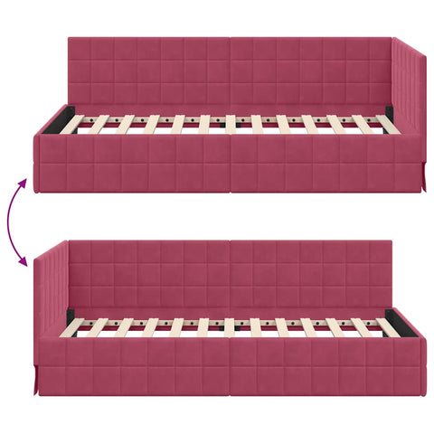 vidaXL Corner Bed Frame with Headboard Wine red 90 x 200 cm Velvet