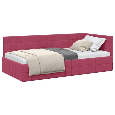 vidaXL Corner Bed Frame with Headboard Wine red 90 x 200 cm Velvet