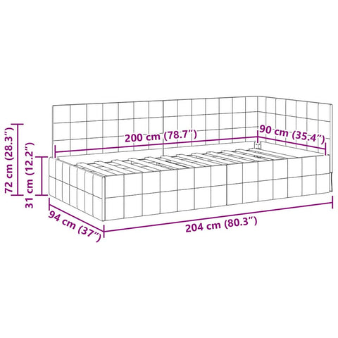 vidaXL Corner Bed Frame with Headboard Black 90 x 200 cm Velvet