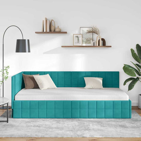 vidaXL Corner Bed Frame with Headboard Turquoise 90 x 200 cm Velvet