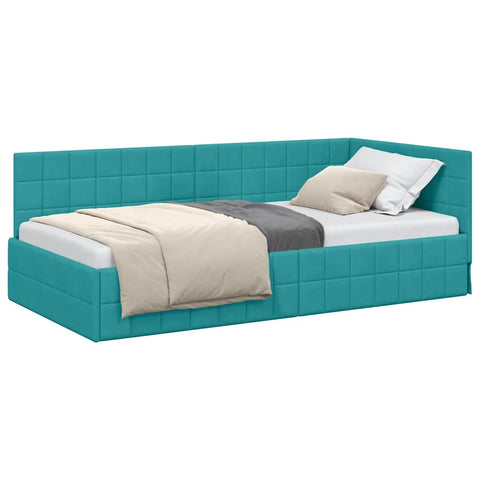 vidaXL Corner Bed Frame with Headboard Turquoise 90 x 200 cm Velvet