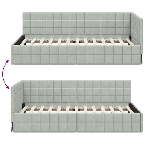 vidaXL Corner Bed Frame with Headboard Light grey 100 x 200 cm Velvet