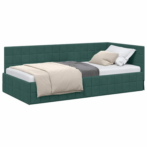 vidaXL Corner Bed Frame with Headboard Dark green 100 x 200 cm Velvet