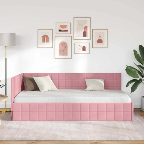 vidaXL Corner Bed Frame with Headboard Pink 100 x 200 cm Velvet