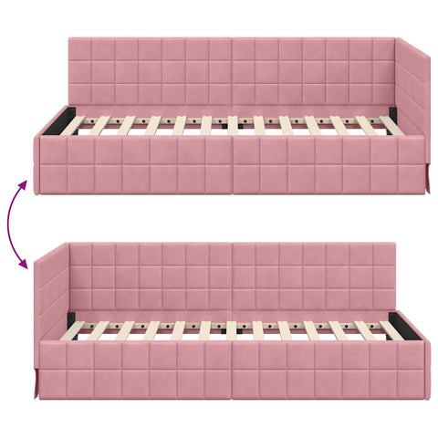 vidaXL Corner Bed Frame with Headboard Pink 100 x 200 cm Velvet
