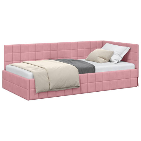 vidaXL Corner Bed Frame with Headboard Pink 100 x 200 cm Velvet