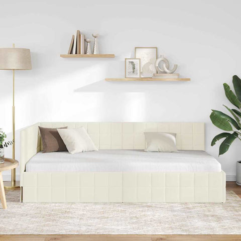 vidaXL Corner Bed Frame with Headboard Cream 100 x 200 cm Velvet