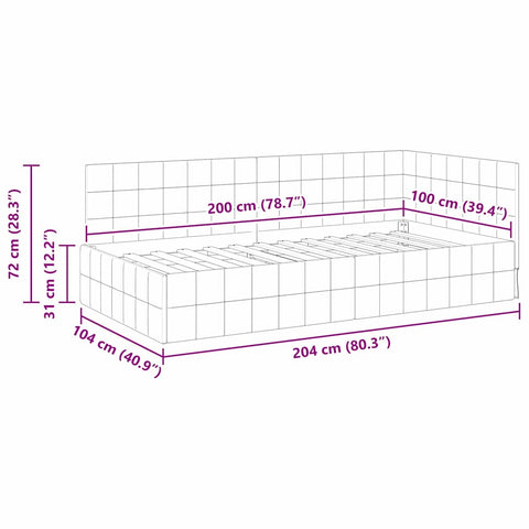 vidaXL Corner Bed Frame with Headboard Cream 100 x 200 cm Velvet