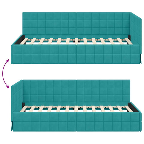 vidaXL Corner Bed Frame with Headboard Turquoise 100 x 200 cm Velvet