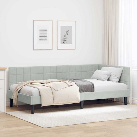 vidaXL Corner Bed Frame with Headboard Light grey 90 x 190 cm Velvet
