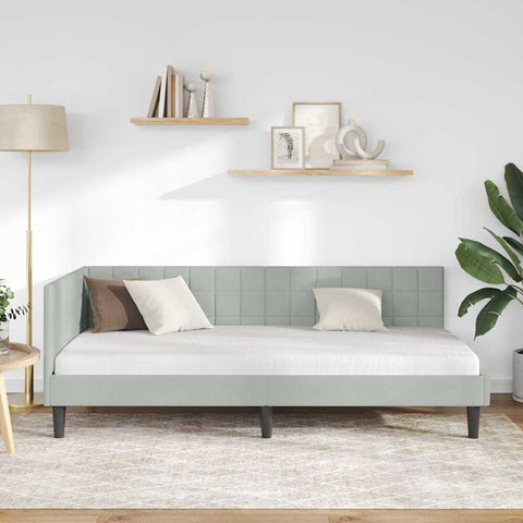 vidaXL Corner Bed Frame with Headboard Light grey 90 x 190 cm Velvet