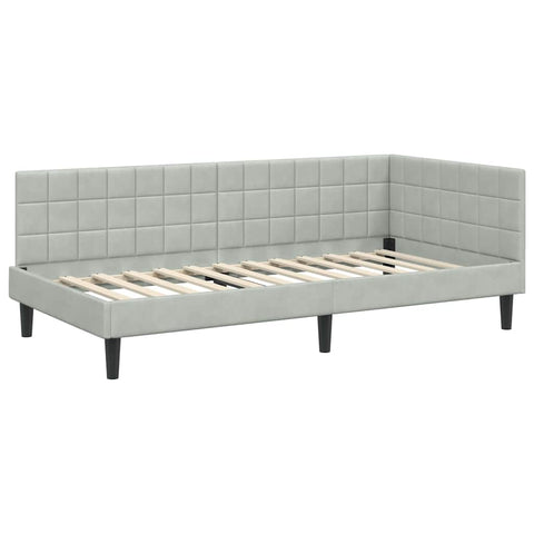 vidaXL Corner Bed Frame with Headboard Light grey 90 x 190 cm Velvet