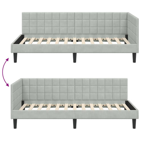 vidaXL Corner Bed Frame with Headboard Light grey 90 x 190 cm Velvet