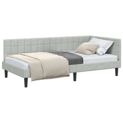 vidaXL Corner Bed Frame with Headboard Light grey 90 x 190 cm Velvet