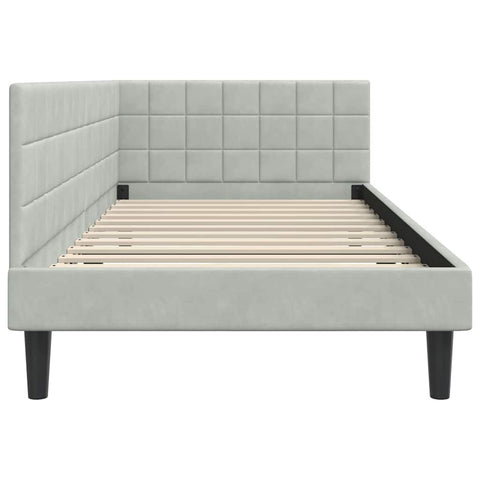 vidaXL Corner Bed Frame with Headboard Light grey 90 x 190 cm Velvet