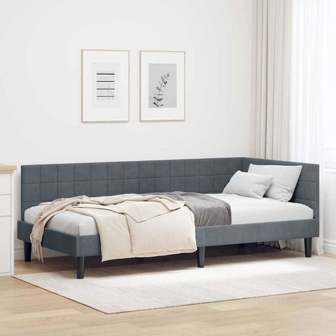 vidaXL Corner Bed Frame with Headboard Dark grey 90 x 190 cm Velvet