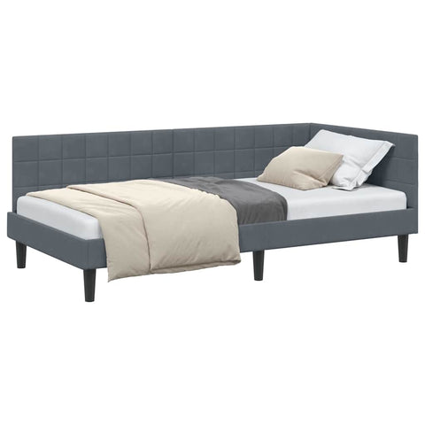 vidaXL Corner Bed Frame with Headboard Dark grey 90 x 190 cm Velvet