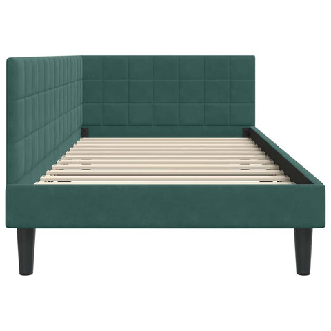vidaXL Corner Bed Frame with Headboard Dark green 90 x 190 cm Velvet