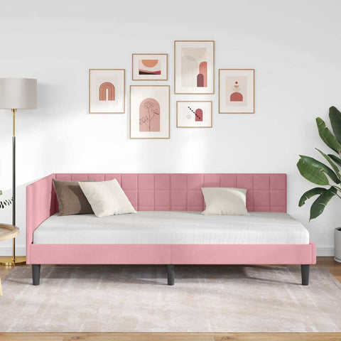vidaXL Corner Bed Frame with Headboard Pink 90 x 190 cm Velvet