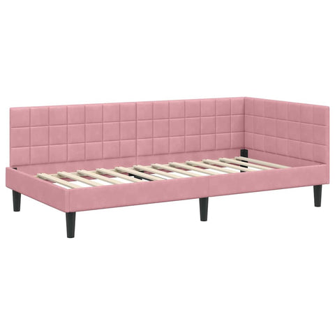 vidaXL Corner Bed Frame with Headboard Pink 90 x 190 cm Velvet