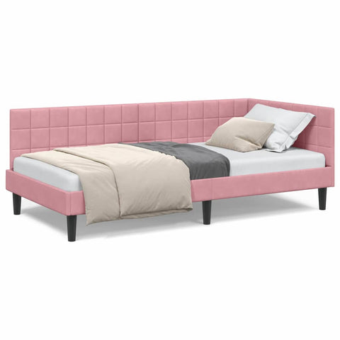 vidaXL Corner Bed Frame with Headboard Pink 90 x 190 cm Velvet