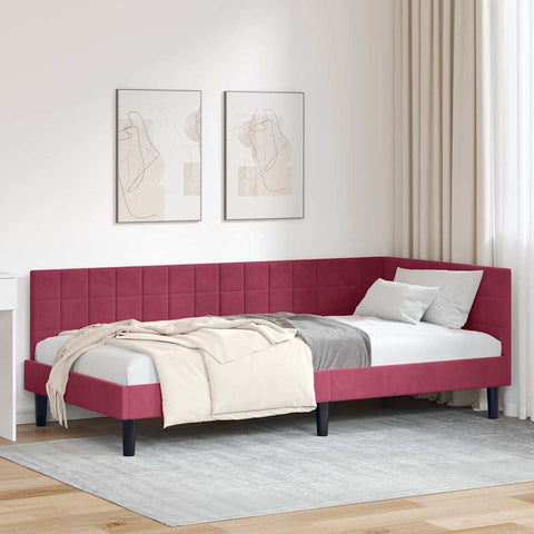 vidaXL Corner Bed Frame with Headboard Wine red 90 x 190 cm Velvet