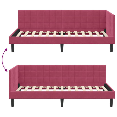 vidaXL Corner Bed Frame with Headboard Wine red 90 x 190 cm Velvet