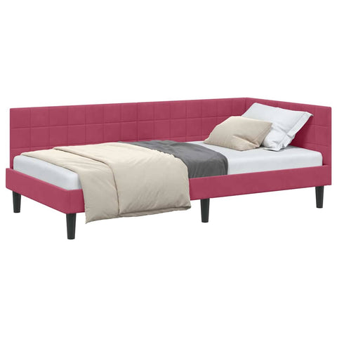 vidaXL Corner Bed Frame with Headboard Wine red 90 x 190 cm Velvet