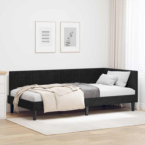 vidaXL Corner Bed Frame with Headboard Black 90 x 190 cm Velvet
