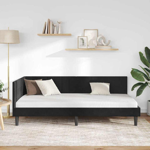 vidaXL Corner Bed Frame with Headboard Black 90 x 190 cm Velvet