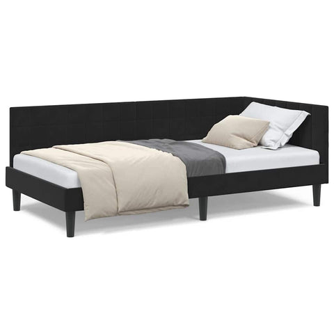 vidaXL Corner Bed Frame with Headboard Black 90 x 190 cm Velvet