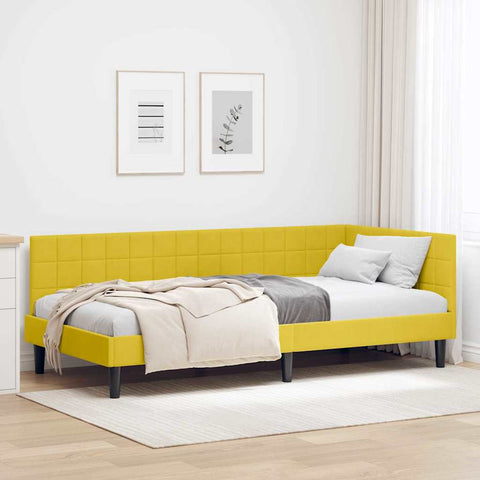 vidaXL Corner Bed Frame with Headboard Yellow 90 x 190 cm Velvet
