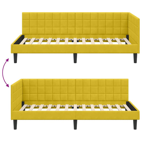 vidaXL Corner Bed Frame with Headboard Yellow 90 x 190 cm Velvet