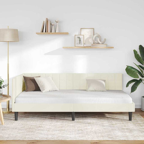 vidaXL Corner Bed Frame with Headboard Cream 90 x 190 cm Velvet