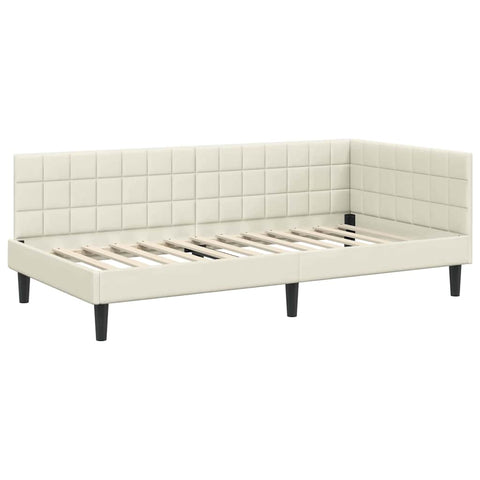 vidaXL Corner Bed Frame with Headboard Cream 90 x 190 cm Velvet