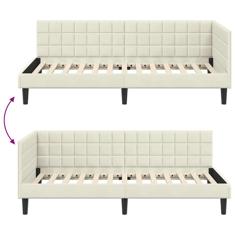 vidaXL Corner Bed Frame with Headboard Cream 90 x 190 cm Velvet