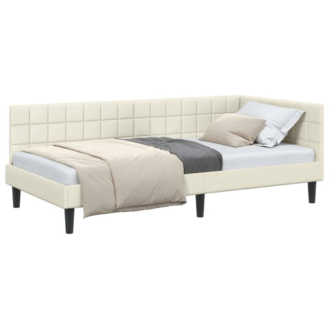 vidaXL Corner Bed Frame with Headboard Cream 90 x 190 cm Velvet