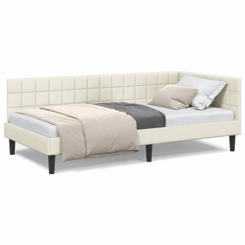 vidaXL Corner Bed Frame with Headboard Cream 90 x 190 cm Velvet