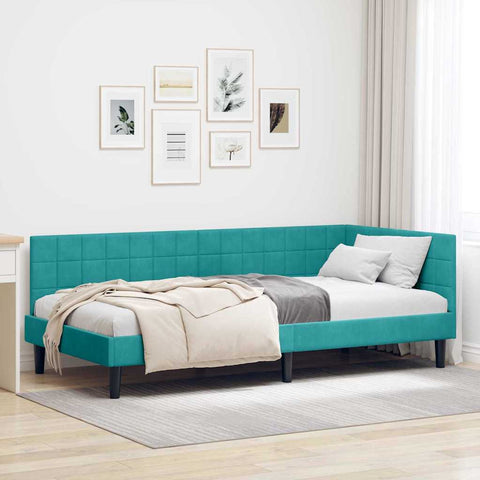 vidaXL Corner Bed Frame with Headboard Turquoise 90 x 190 cm Velvet