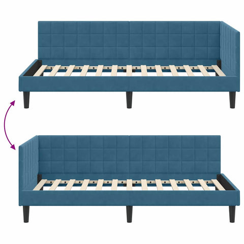 vidaXL Corner Bed Frame with Headboard Blue 90 x 200 cm Velvet