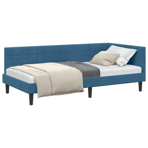 vidaXL Corner Bed Frame with Headboard Blue 90 x 200 cm Velvet