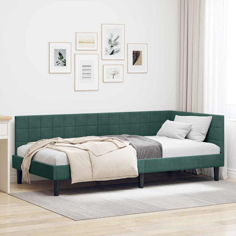 vidaXL Corner Bed Frame with Headboard Dark green 90 x 200 cm Velvet