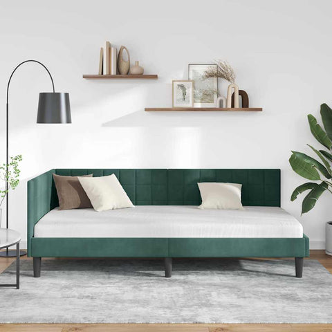 vidaXL Corner Bed Frame with Headboard Dark green 90 x 200 cm Velvet