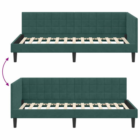 vidaXL Corner Bed Frame with Headboard Dark green 90 x 200 cm Velvet