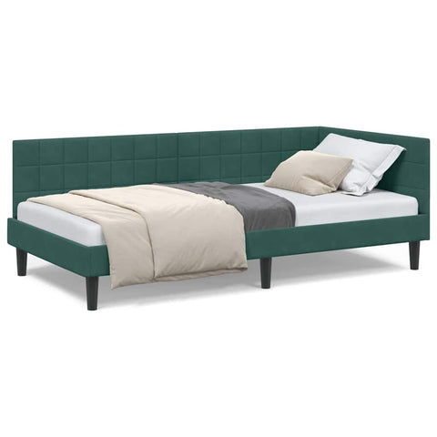 vidaXL Corner Bed Frame with Headboard Dark green 90 x 200 cm Velvet