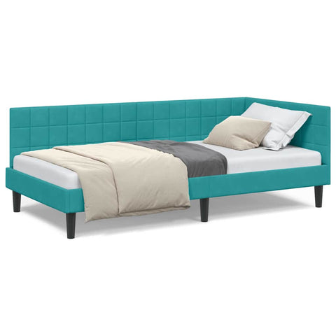 vidaXL Corner Bed Frame with Headboard Turquoise 90 x 200 cm Velvet