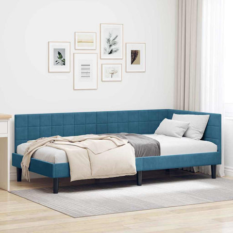vidaXL Corner Bed Frame with Headboard Blue 100 x 200 cm Velvet
