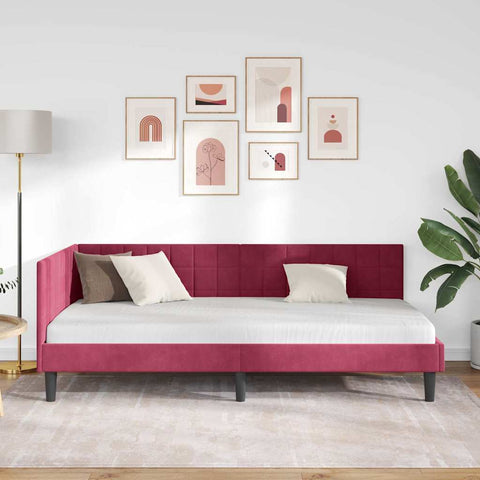 vidaXL Corner Bed Frame with Headboard Wine red 100 x 200 cm Velvet